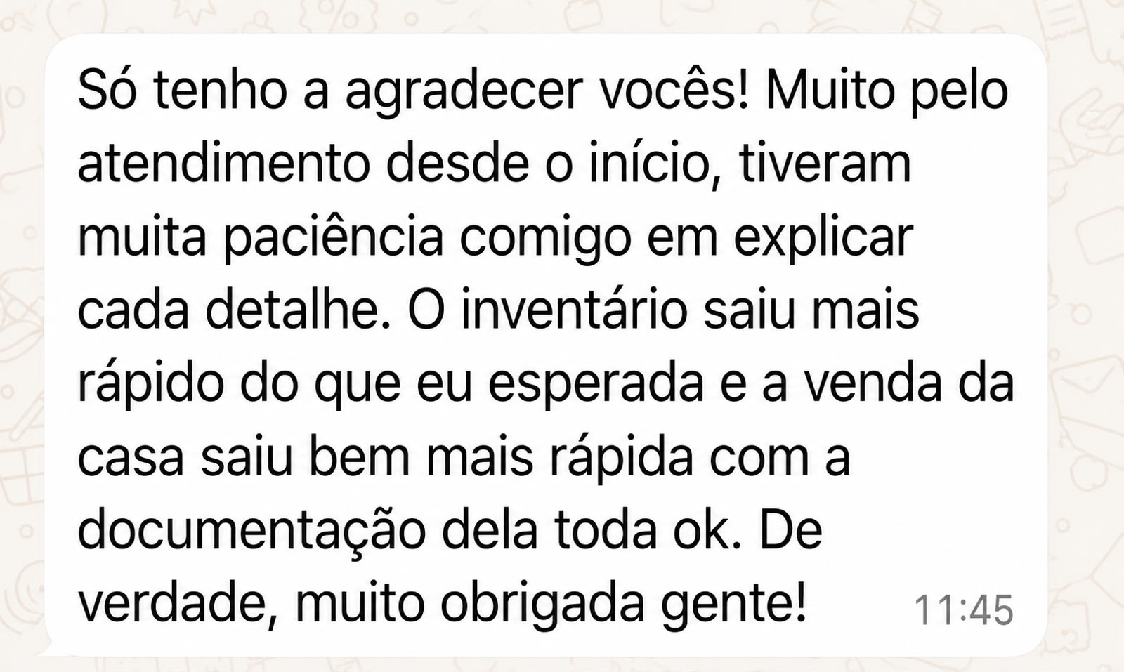 Depoimento de cliente 2 recebido via WhatsApp